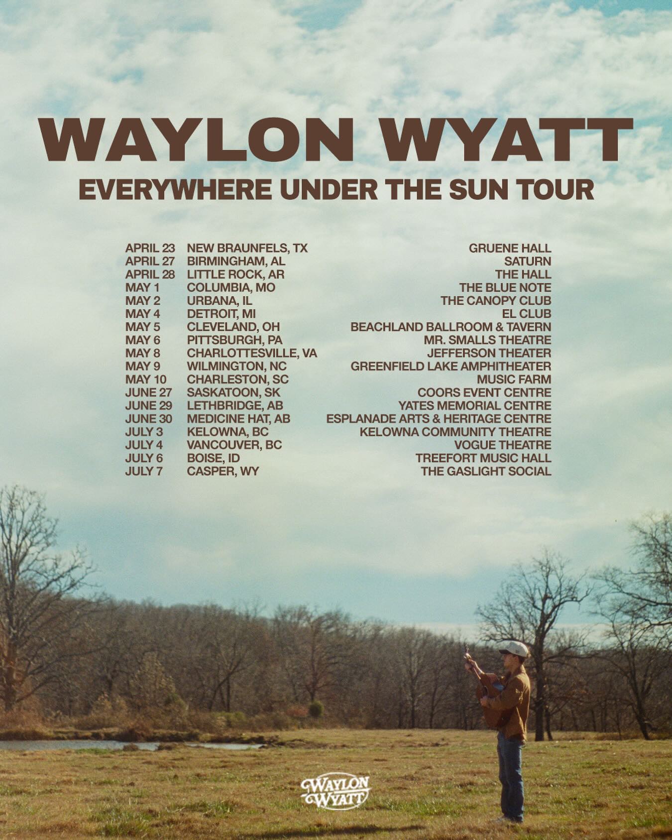 Waylon Wyatt Everywhere Under The Sun Tour Poster 2026